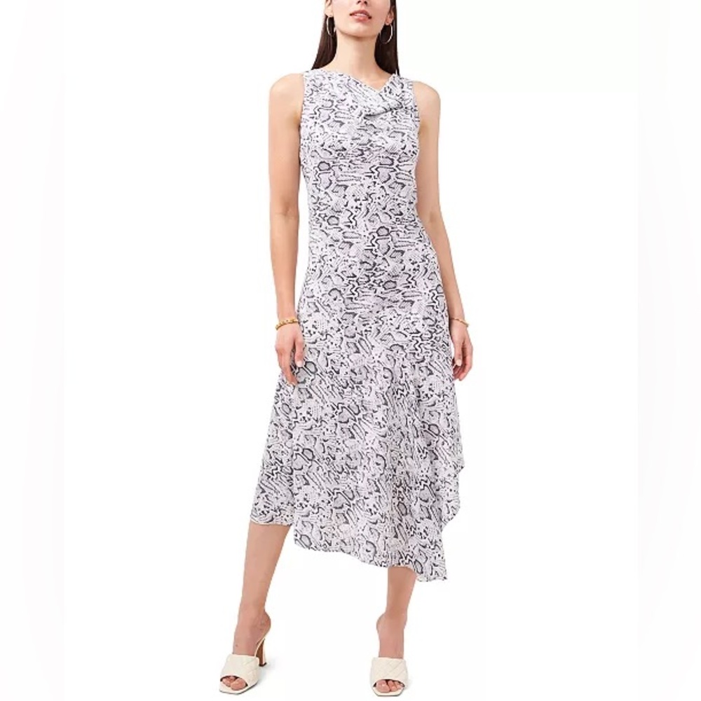 Vince Camuto Snakeskin-Print Asymmetric Dress in Black and White